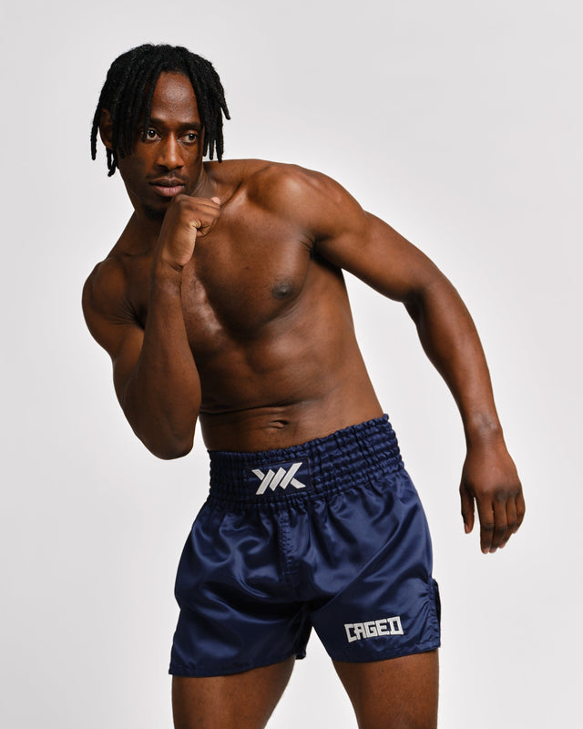 Caged Muay Thai-shorts Classic – Marinblå/Vit